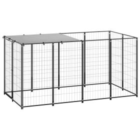 Dog Kennel Black 26 ftÂ² Steel