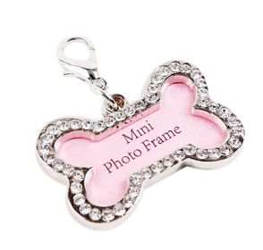 Pet Bone Shape Rhinestone Writable Name Telephone ID Tags for Dogs Cats