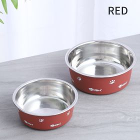 Dog Bowl Cat Bowl For Food And Water, Stainless Steel Pet Feeding Bowl, Durable Non-Skid Insulated Heavy Duty With Rubber Bottom For Medium Large Dogs (Color: Red, size: L)