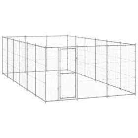 Outdoor Dog Kennel Galvanized Steel 234.4 ftÂ² (Color: silver)