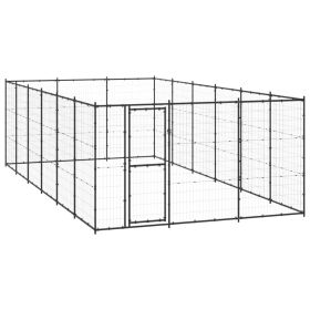 Outdoor Dog Kennel Steel 234.4 ftÂ² (Color: Black)