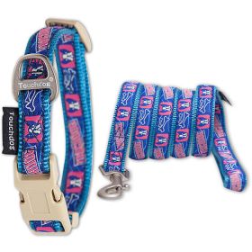 Touchdog 'Bone Patterned' Tough Stitched Embroidered Collar and Leash (Color: Blue, size: small)