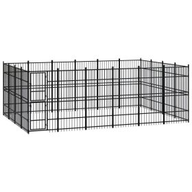 Outdoor Dog Kennel Steel 238.1 ftÂ² (Color: Black)