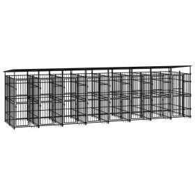 Outdoor Dog Kennel with Roof Steel 158.8 ftÂ² (Color: Black)