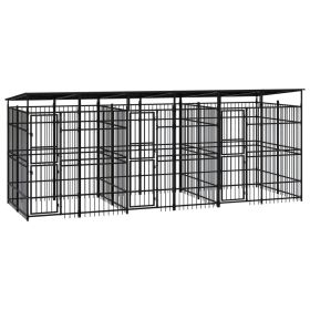 Outdoor Dog Kennel with Roof Steel 119 ftÂ² (Color: Black)